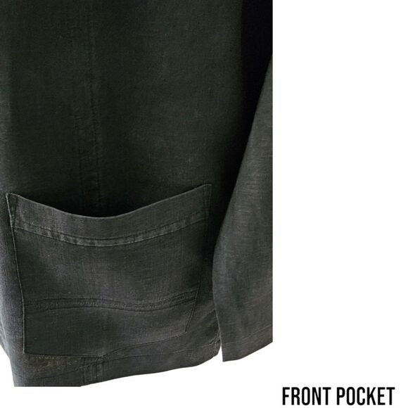 ANDREA JOVINE Women's Plus Size Black Linen Blazer with Pockets 1X-2X - Picture 4 of 13